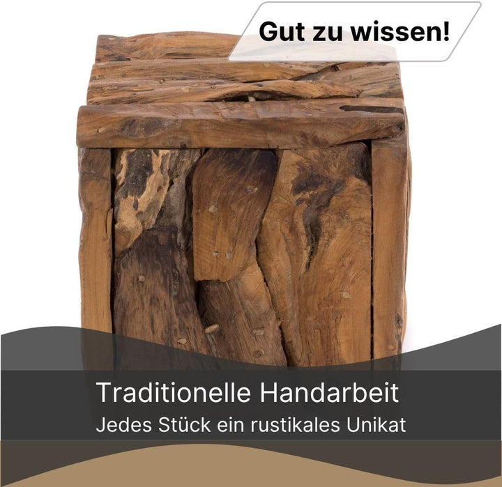 TREIBHOLZ SITZBOX Teak 30 | 30x30x30cm (HxBxT), Recyclingholz, erodiert | Sitzhocker aus naturbelass