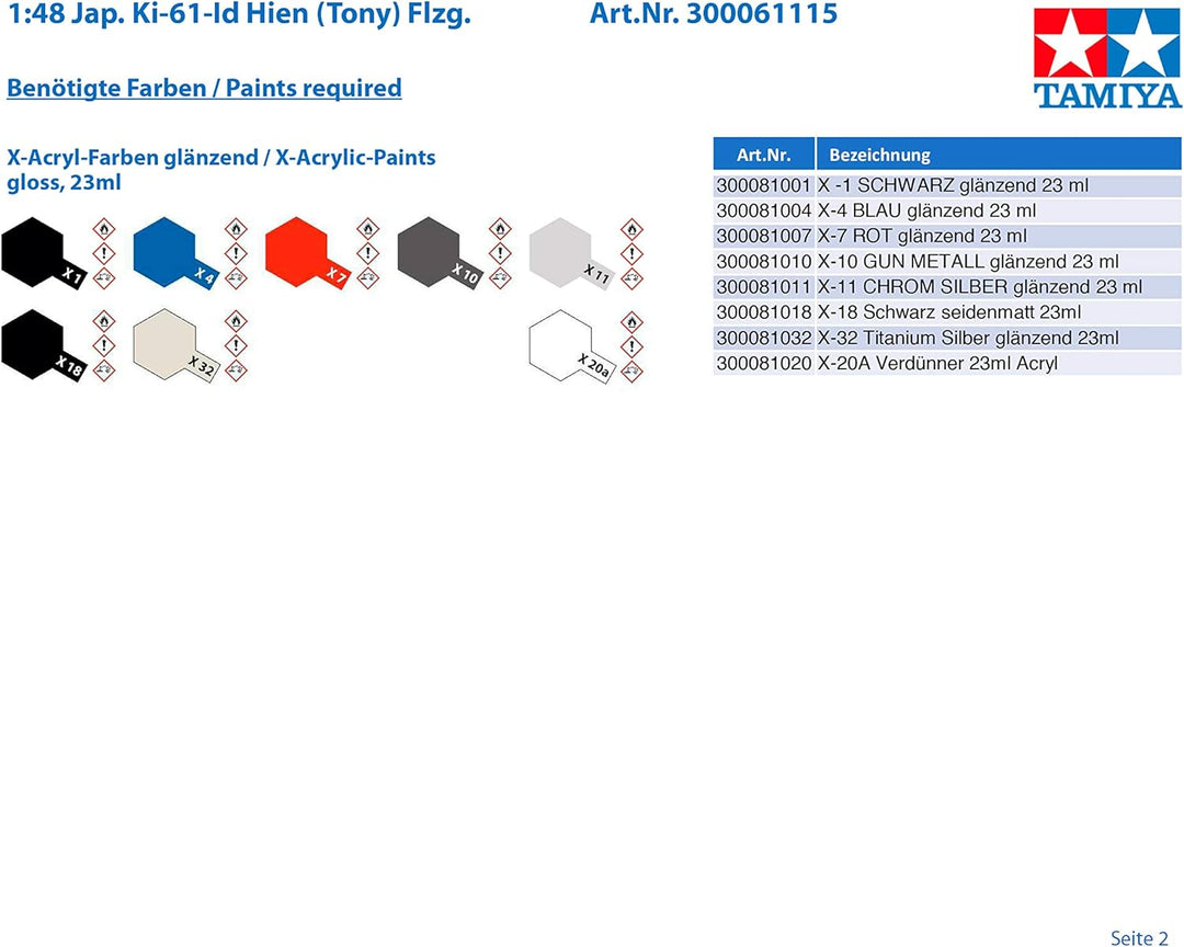Tamiya 300061115 Militär 300061115-1:48 Jap. Ki-61-Id Hien (Tony) Flzg,originalgetreue Nachbildung,