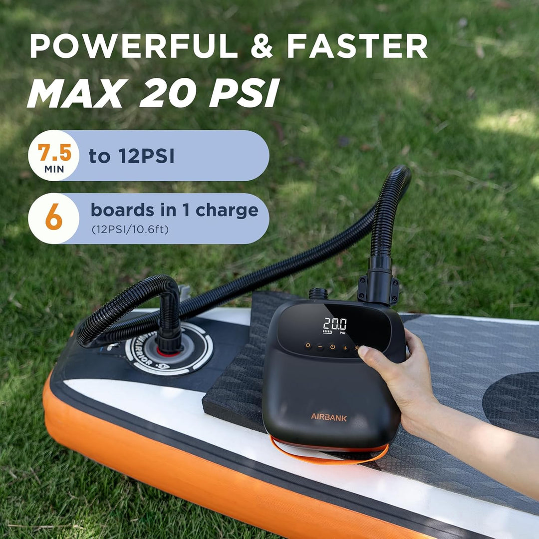 AIRBANK Elektrische Luftpumpe SUP Pumpe mit Akku Der Puffer Pro, Wiederaufladbare Dual Stage Auto Of