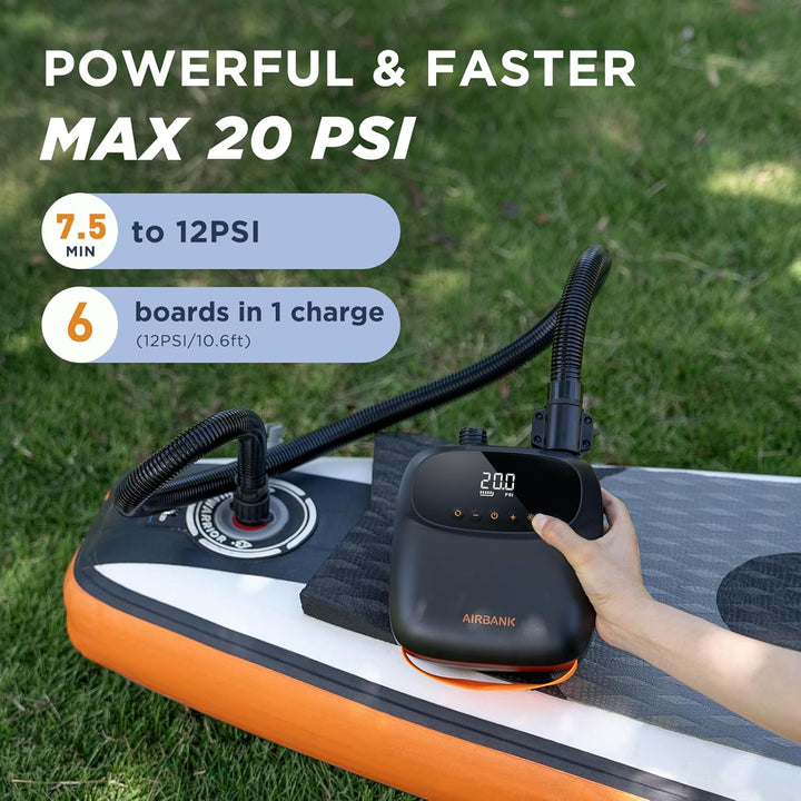 AIRBANK Elektrische Luftpumpe SUP Pumpe mit Akku Der Puffer Pro, Wiederaufladbare Dual Stage Auto Of