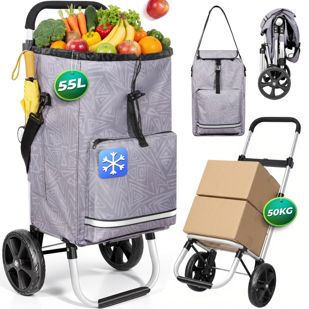 Homecall Einkaufstrolley klappbar Einkaufswagen mit 50L + 5L kühlfunktion Bis 50KG, Einkaufstasche m