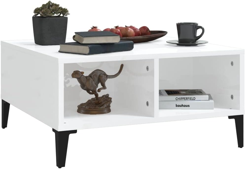 WIFESE Couchtisch mit 4 Fächer 60x60x30 cm Beistelltisch Holz Modernes Design Wohnzimmertisch Kleine