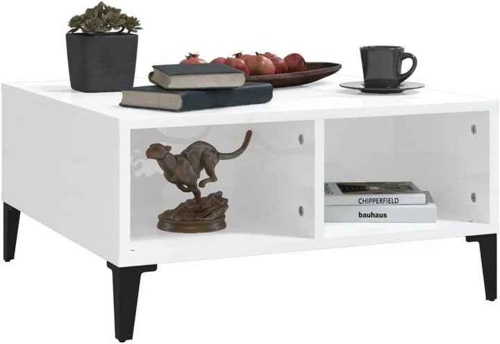 WIFESE Couchtisch mit 4 Fächer 60x60x30 cm Beistelltisch Holz Modernes Design Wohnzimmertisch Kleine