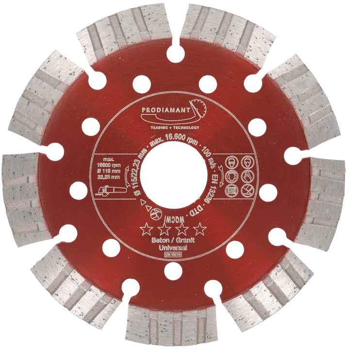 PRODIAMANT Turbo Diamant-Trennscheibe Beton 115mm x 22,23 mm Segmenthöhe 12mm 115/22,23mm, 115/22,23