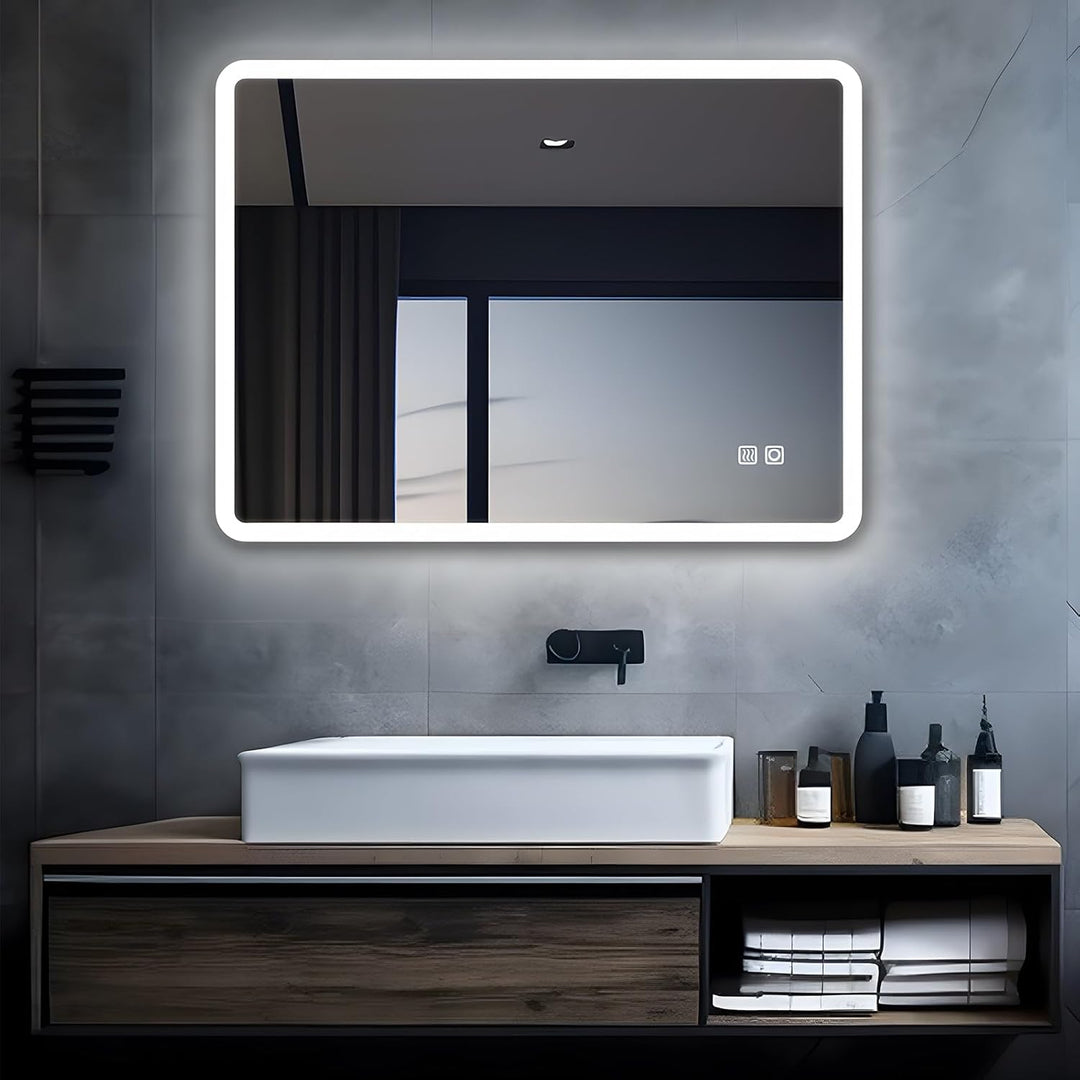 MIQU LED Badspiegel mit Beleuchtung 80x60 cm Badezimmerspiegel, Bad Gross Spiegel mit Touch Dimmbar
