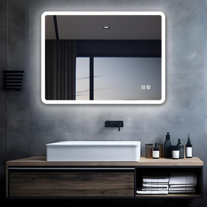MIQU LED Badspiegel mit Beleuchtung 80x60 cm Badezimmerspiegel, Bad Gross Spiegel mit Touch Dimmbar