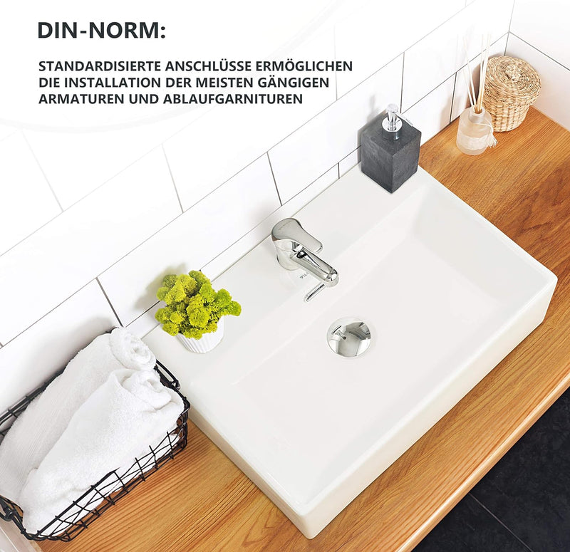 VILSTEIN Keramik Waschbecken - Aufsatzwaschbecken fürs Badezimmer - Hängewaschbecken aus Keramik - E