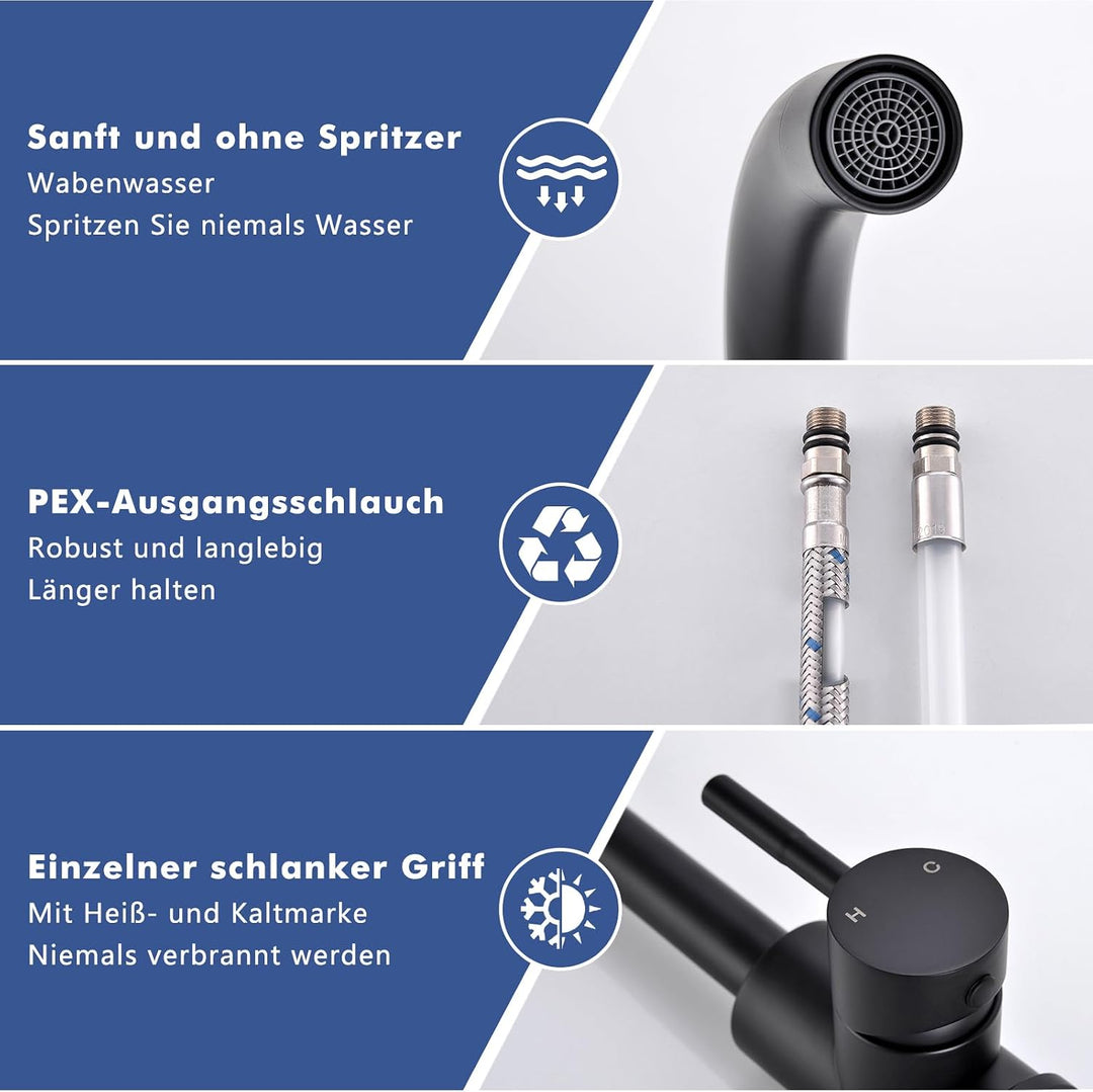 AIMADI Küchenarmatur Einhebelmischer, 360° Drehbarer Wasserhahn Küche aus Edelstahl, Hochwertige Spü