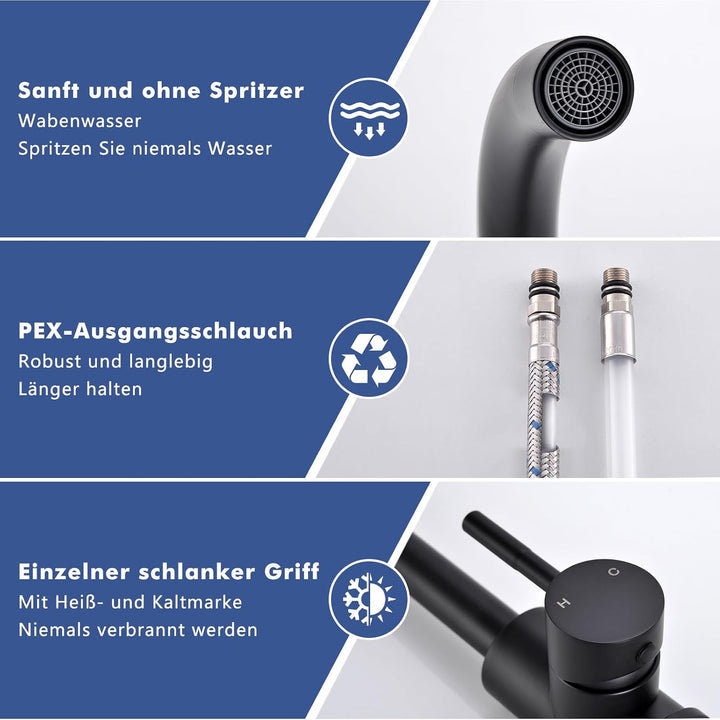 AIMADI Küchenarmatur Einhebelmischer, 360° Drehbarer Wasserhahn Küche aus Edelstahl, Hochwertige Spü