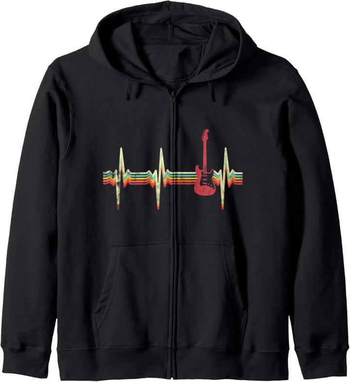 Gitarre Herzschlag Retro Vintage Gitarrist Musiker Kapuzenjacke