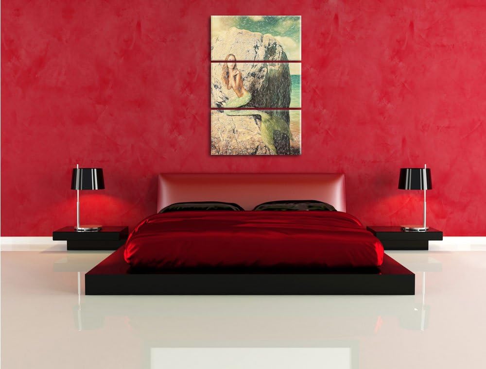 Pixxprint Meerjungfrau hinter Felsen als Leinwandbild/Grösse: 3 Teilig (120x80) cm/Wandbild/Kunstdru