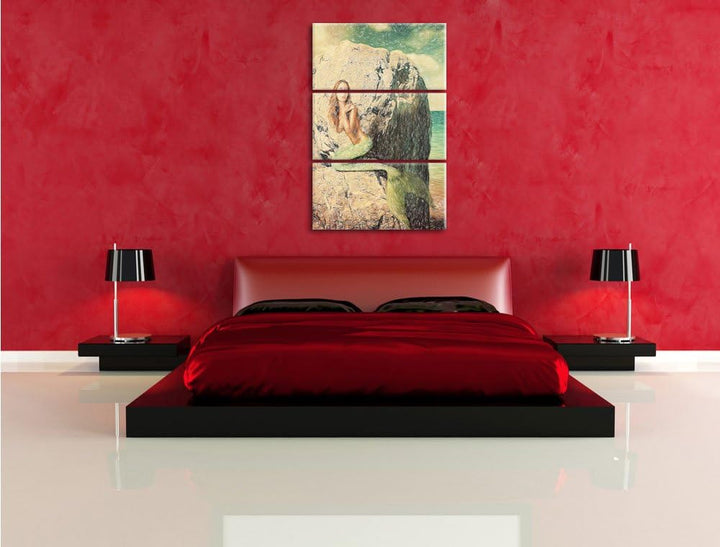 Pixxprint Meerjungfrau hinter Felsen als Leinwandbild/Grösse: 3 Teilig (120x80) cm/Wandbild/Kunstdru