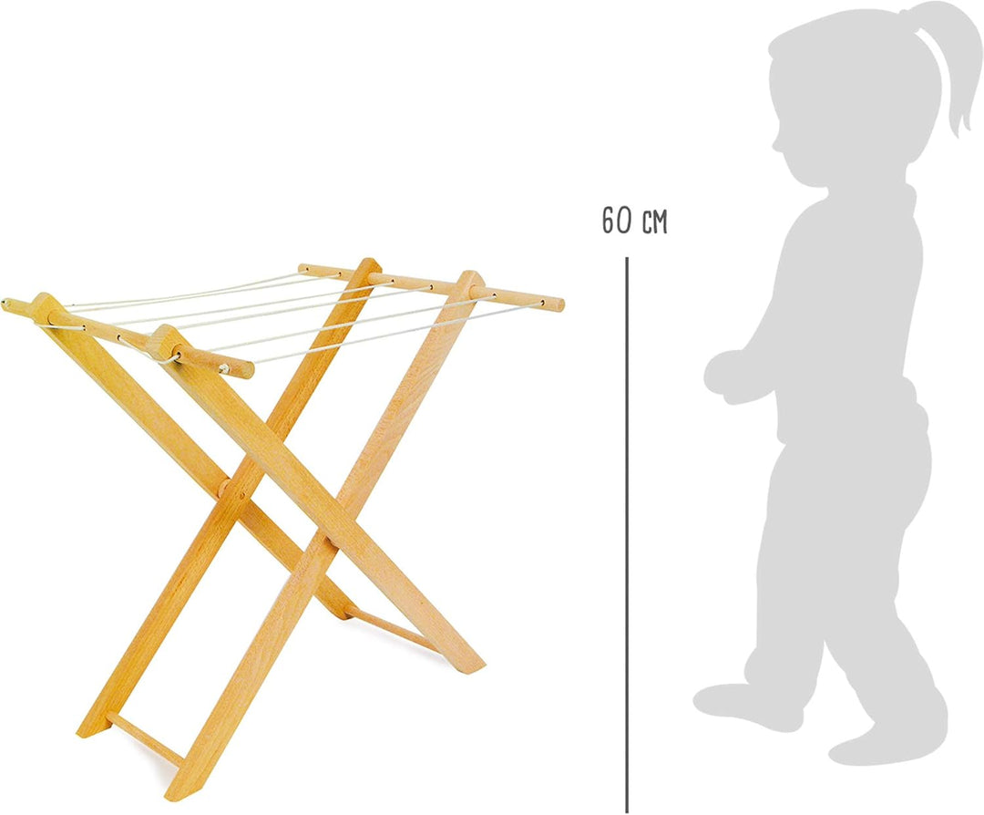 small foot 7252 Holzwäscheständer für Puppenkleider, mit sechs Wäscheleinen, zusammenklappbar, ab 3