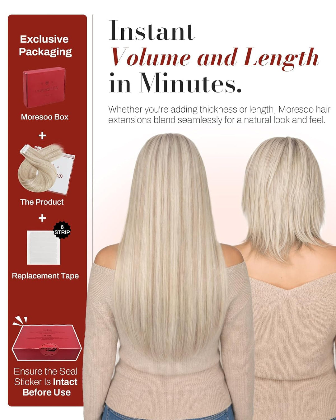 Moresoo Tape Extensions Echthaar Blond 55 cm Unsichtbare Tape in Extensions Blond Aschblond mit Plat