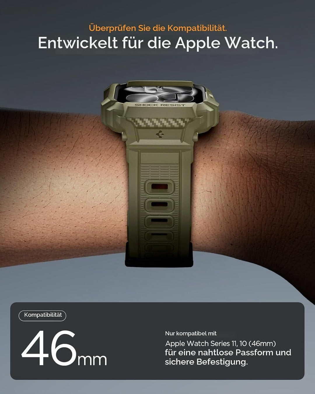 Spigen Rugged Armor Pro 2 Hülle mit Band für Apple Watch 11/10 46mm | TPU-Unibody-Hülle mit Armband,