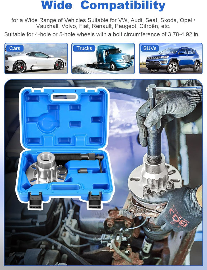 10T Hydraulischer Radnaben Abzieher Profi-Set, Universell für 4/5-Loch Felgen (96-125mm), Antriebswe