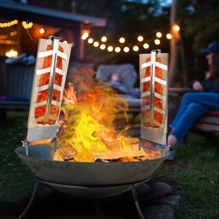 Randaco Flammlachsbrett Räucherbrett 2er Set, 5 Stufen einstellbar, mit Stabiler Edelstahl-Halterung