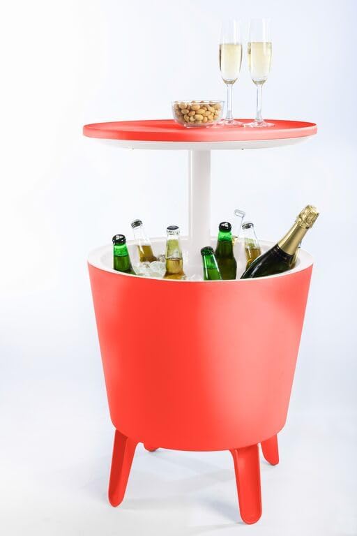 Keter Classic Cool Bar Beistelltisch, 30L, weiss/rot | inklusive Kühlfunktion, ausziehbar zum Cockta