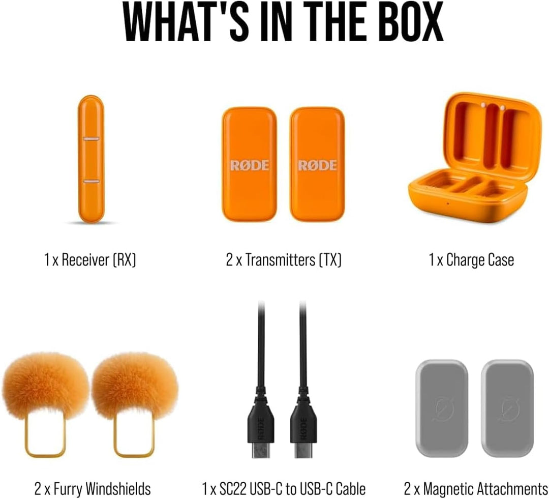Rode Wireless Micro Drahtloses Mikrofon-System USB-C Orange mit Interview Micro Handadapter Orange u