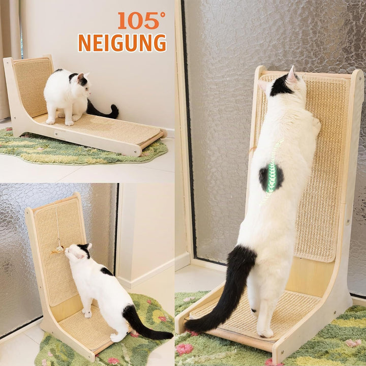 PETKARAY Sisal Kratzbrett Katze, 66 cm L-förmige Kratzbrett, 105° vertikale Kratzfläche, Kratzmöbel