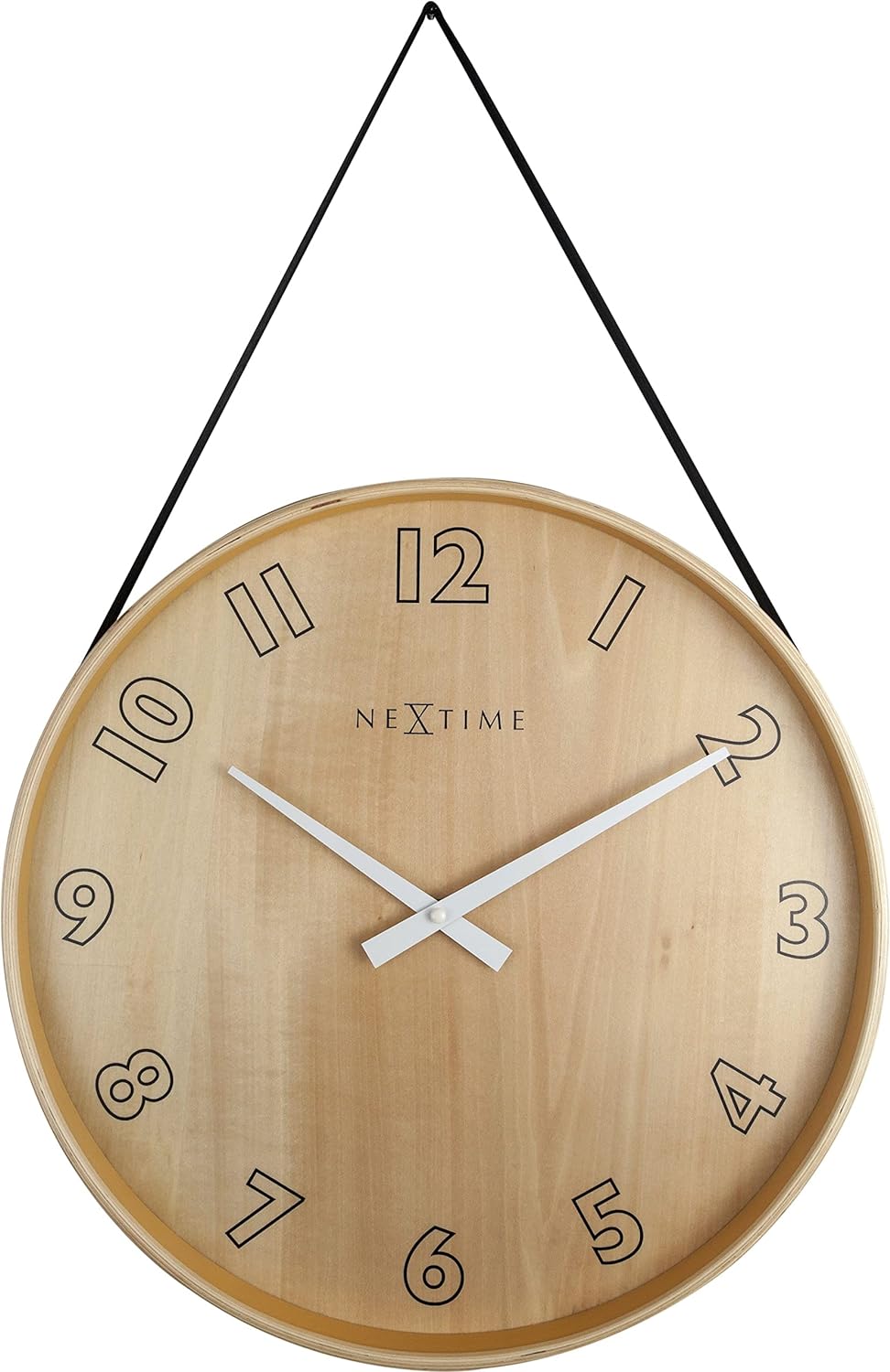 NeXtime 3234ZW Dsigner Holz Wanduhr, schwarzes Dekoband zum Aufhängen der Uhr