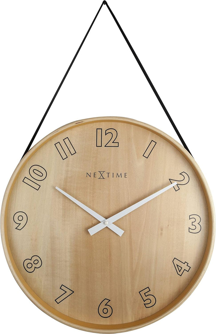 NeXtime 3234ZW Dsigner Holz Wanduhr, schwarzes Dekoband zum Aufhängen der Uhr