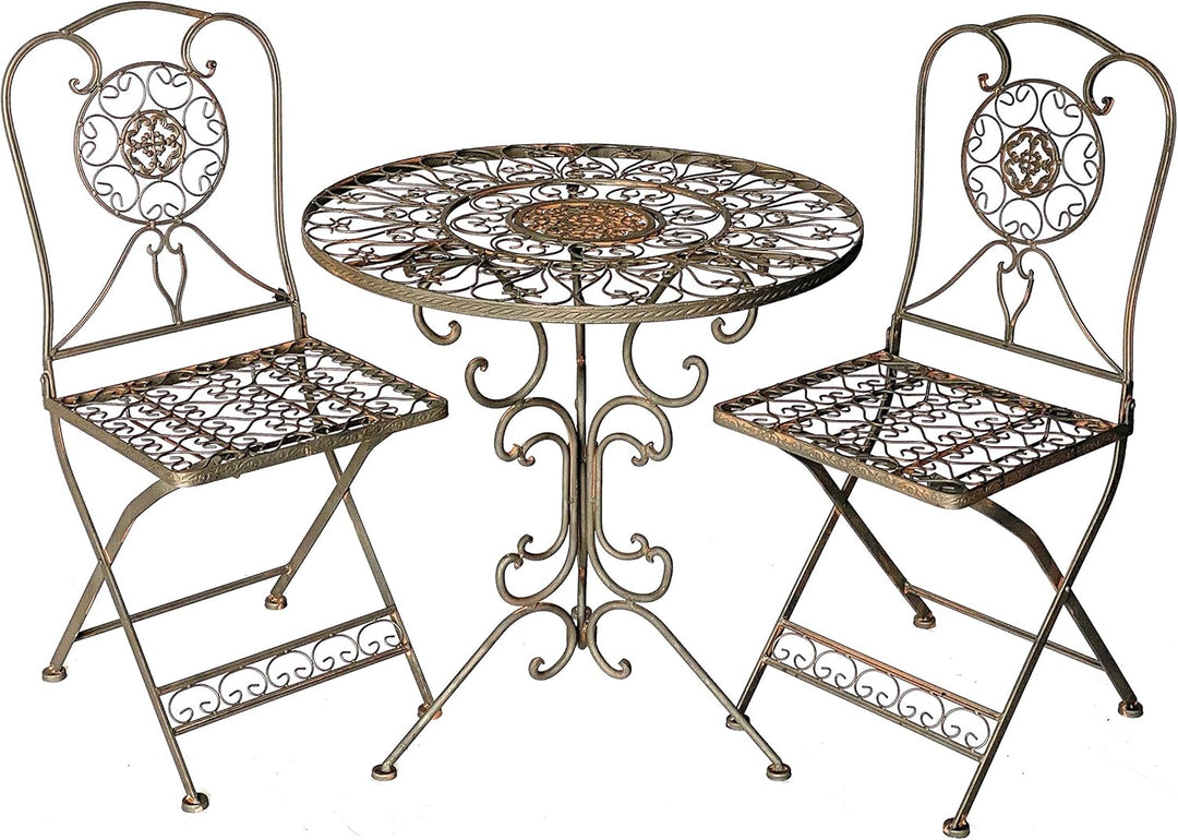 DanDiBo Sitzgruppe Eisen Garten Antik Bistroset Tecla Bistrotisch mit 2 Stühlen klappbar Metall Gart