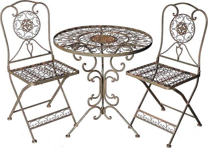DanDiBo Sitzgruppe Eisen Garten Antik Bistroset Tecla Bistrotisch mit 2 Stühlen klappbar Metall Gart