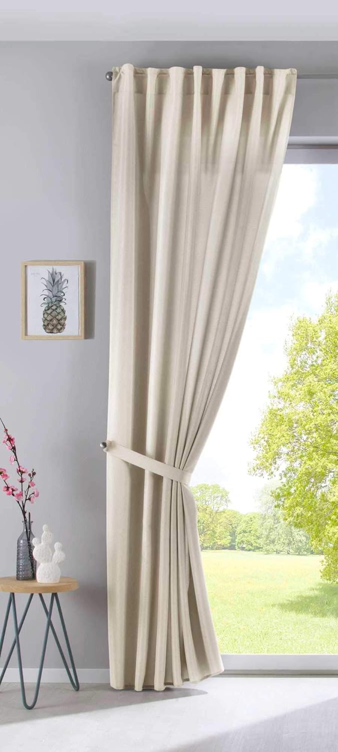 2er Set Vorhänge Verdeckte Schlaufen Cationic »JENA« HxB 250x300 cm Sand Blickdicht Leinen Optik Gar