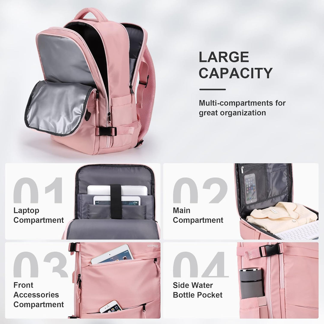 HOMIEE Reiserucksack Damen, Handgepäck Rucksack,15,6 Zoll Laptop Rucksack für Arbeit Schule Wochenen
