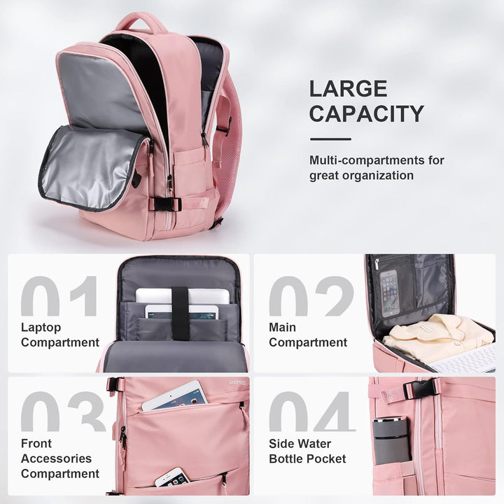 HOMIEE Reiserucksack Damen, Handgepäck Rucksack,15,6 Zoll Laptop Rucksack für Arbeit Schule Wochenen