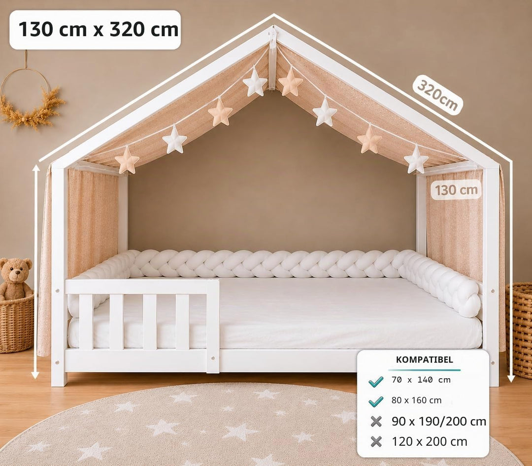 YellowNest Hausbett Himmel - 100% Baumwolle - Betthimmel Hausbett aus Musselin für Bett 70x140 cm &amp;