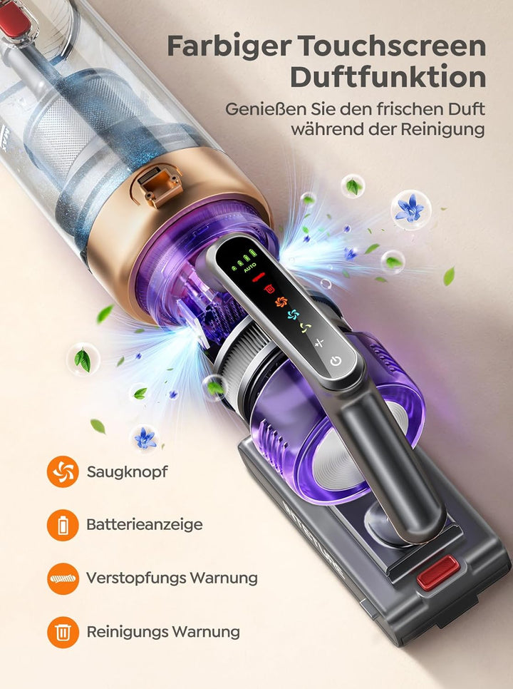 Akku Staubsauger,50KPa/600W/65Min Staubsauger Kabellos mit wandmontierbarer Ladestation,Grünlicht-Au