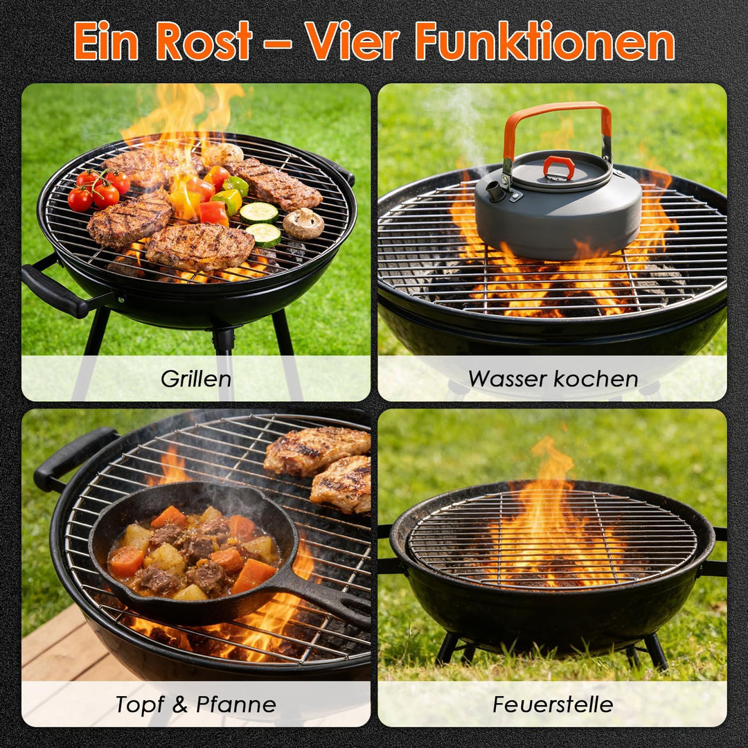 Grillrost Edelstahl 55 cm Rund – 304 Edelstahl BBQ Grillgitter, Stabil 6mm Draht, Flach, Silber, Ers