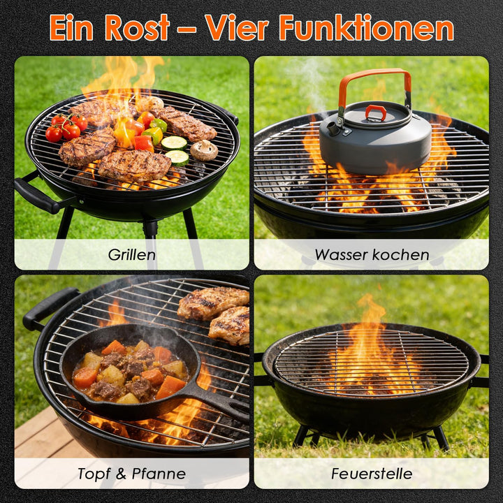 Grillrost Edelstahl 55 cm Rund – 304 Edelstahl BBQ Grillgitter, Stabil 6mm Draht, Flach, Silber, Ers