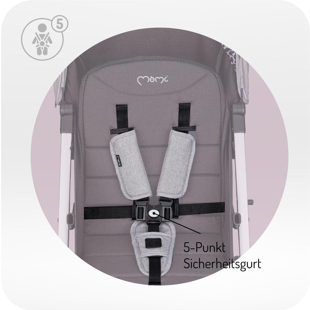 MoMi ESTELLE PLUS LIGHT Kinderwagen ab 6. Monat (bis 22 kg), klappbarer Buggy mit 5-Punkt-Sicherheit