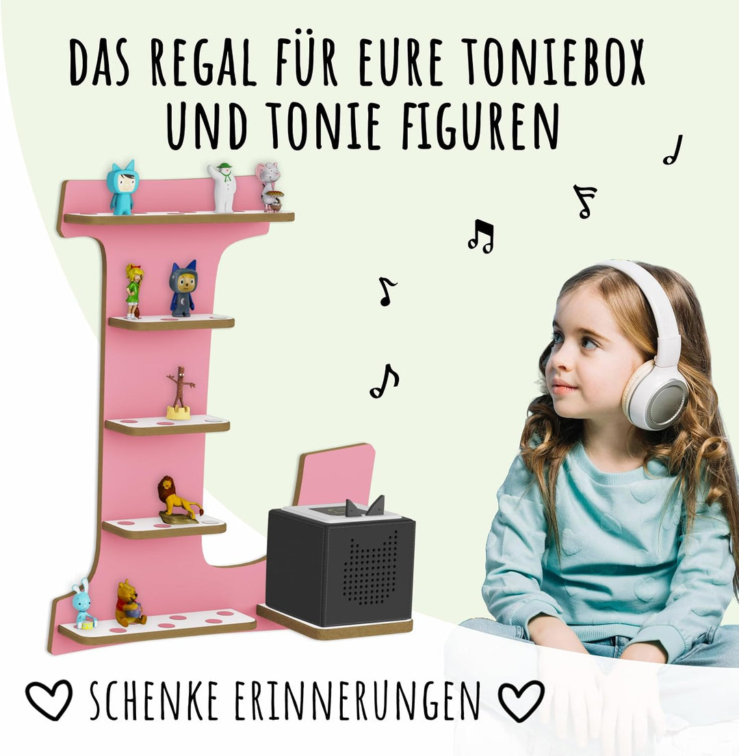 Regal Buchstabe für Toniebox, Wandregal für Tonie Figuren, personalisiert mit Name, Aufbewahrung für