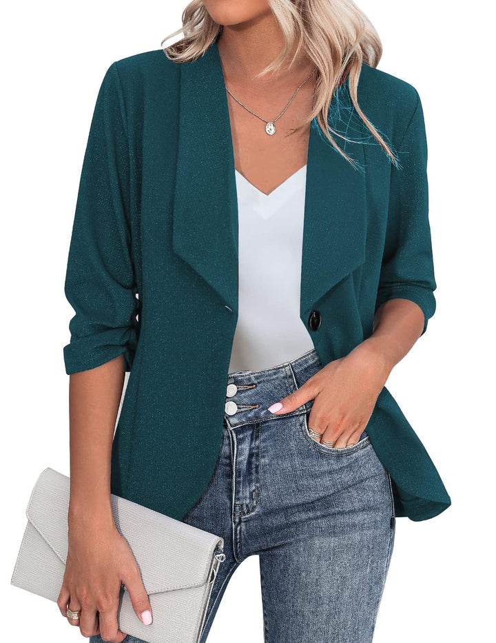Zeagoo Damen Blazer Elegant 3/4 Arm Business Longblazer Slim Fit Revers Blazer Sakko Casual Arbeit B