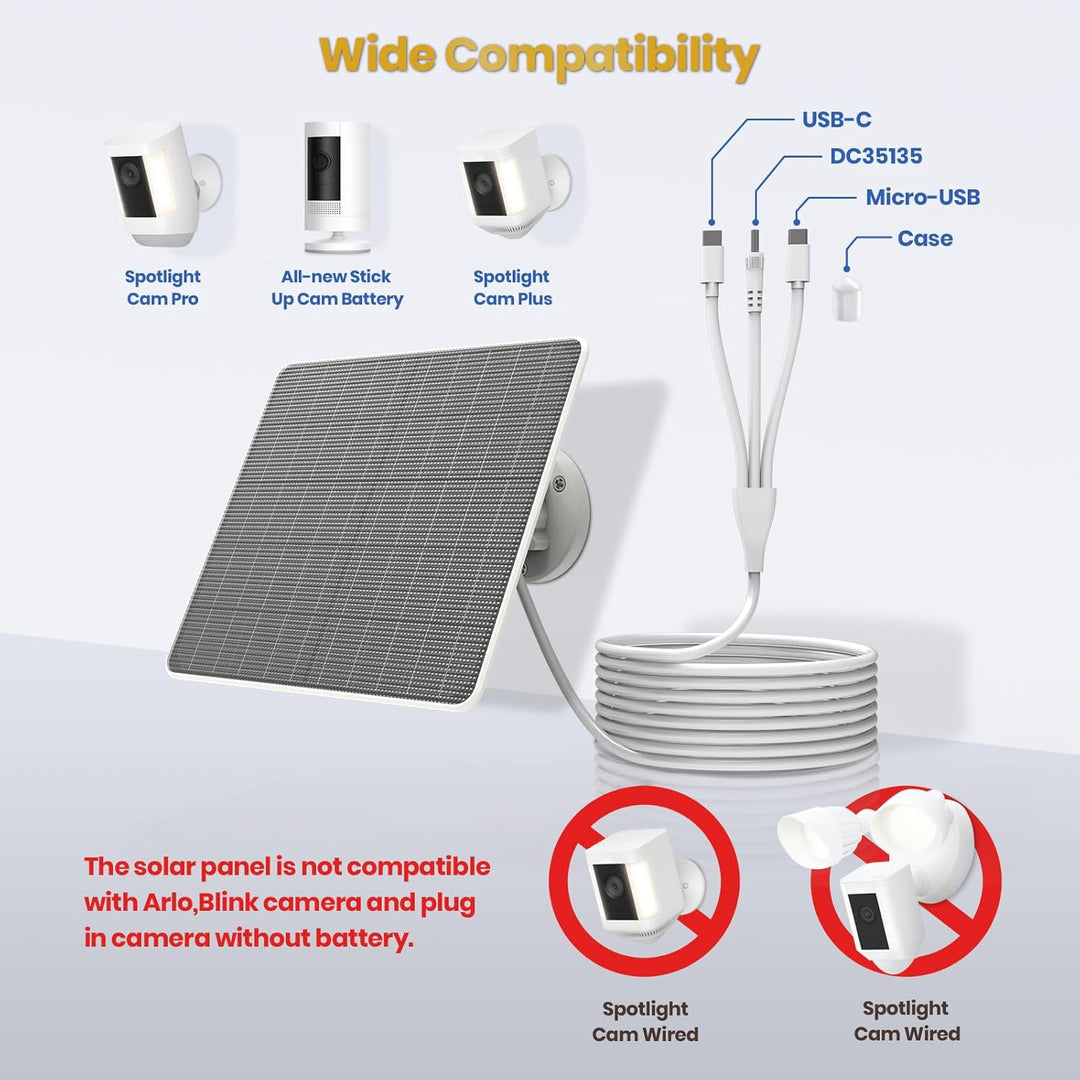 2Pcs Solarpanel für Akku Überwachungskamera Aussen，6W Kamerafür für Ring Kamera mit batteriebetriebe