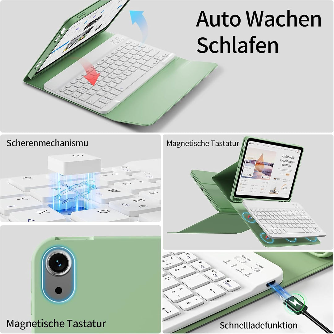 Tastatur Hülle für iPad A16 11. Generation 2025/ iPad 10. Generation 2022 (11/10,9 Zoll) mit Stiftha