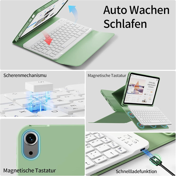 Tastatur Hülle für iPad A16 11. Generation 2025/ iPad 10. Generation 2022 (11/10,9 Zoll) mit Stiftha