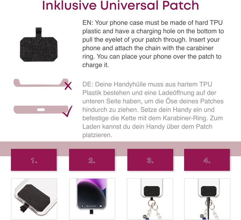 beadstars Perlen Handykette Universal zum Umhängen inkl. Patch und Geschenkbox, handgefertigt in Deu