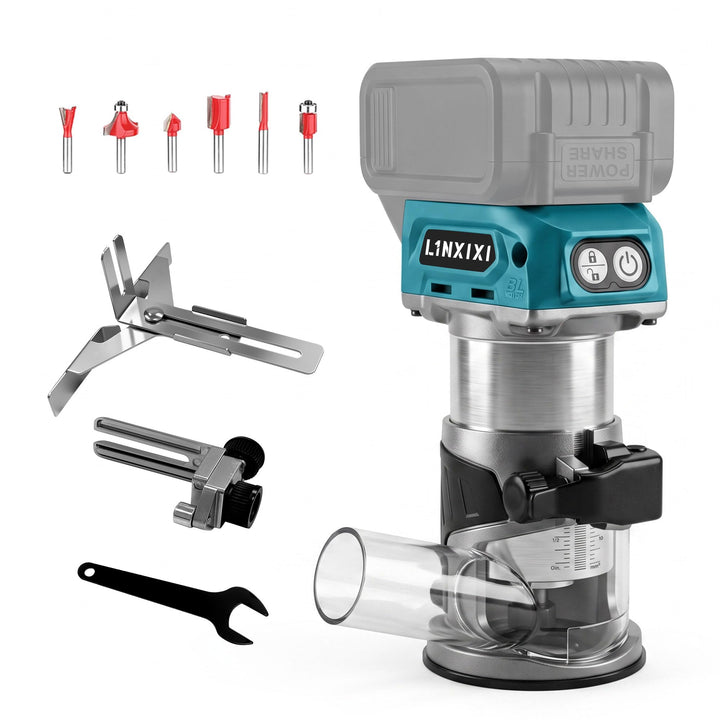 Akku Oberfräse für Makita 18V LXT Akku, 800W Bürstenloser Oberfräse mit 5 Geschwindigkeiten, MAX.300