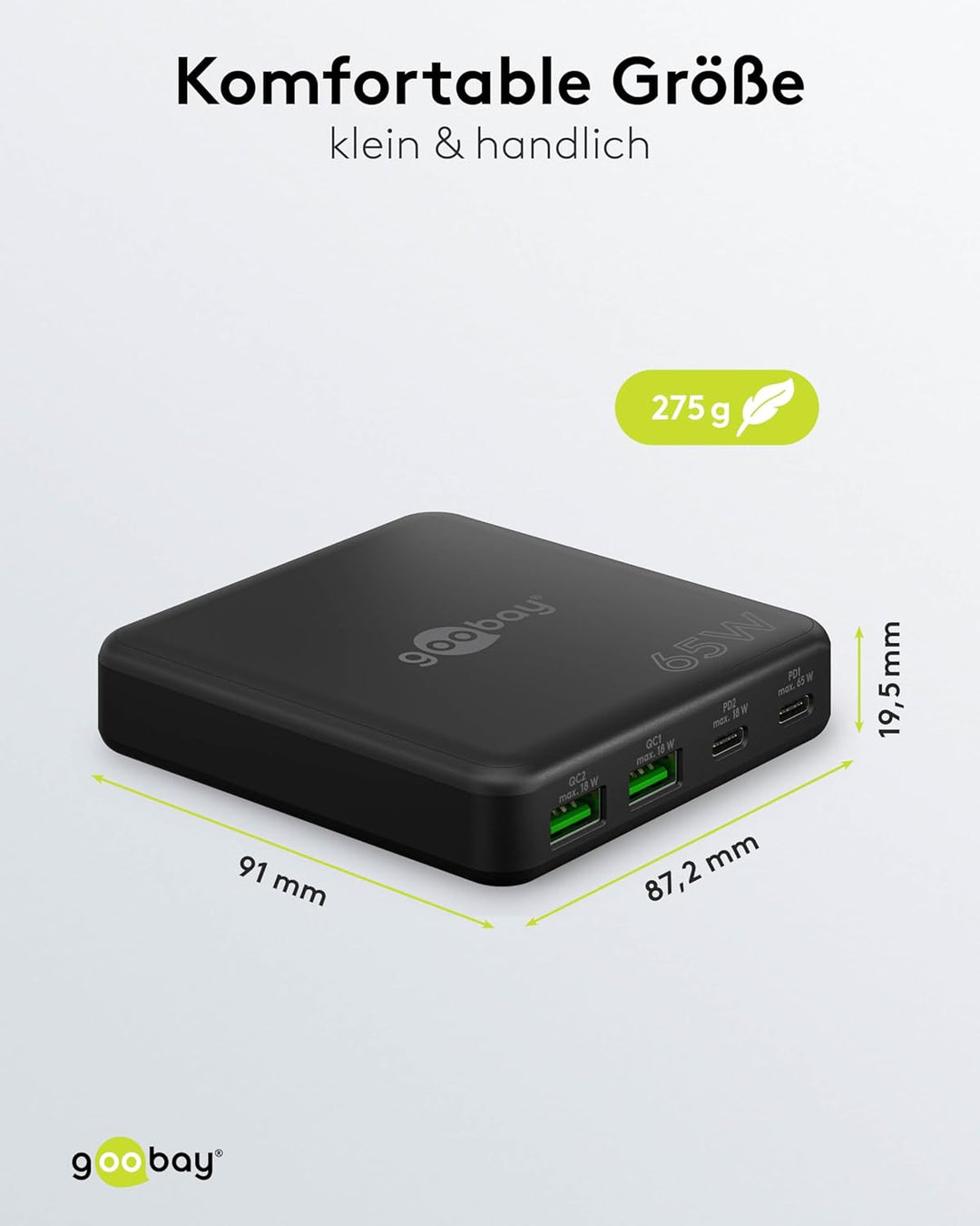 goobay 61772 Multiport 4-Fach USB-C Ladegerät mit 65W Leistung/lädt mehrere Geräte gleichzeitig über