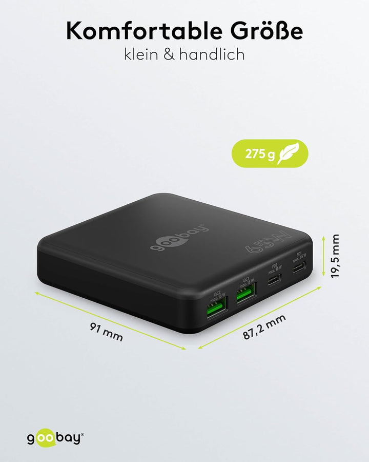 goobay 61772 Multiport 4-Fach USB-C Ladegerät mit 65W Leistung/lädt mehrere Geräte gleichzeitig über