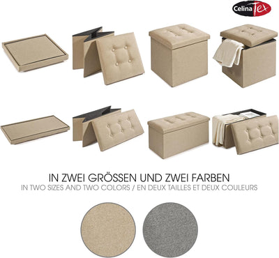 CelinaTex Falthocker XL 76 x 38 x 38 cm beige Sitzbank mit Stauraum Truhe faltbar mit Deckel gepolst
