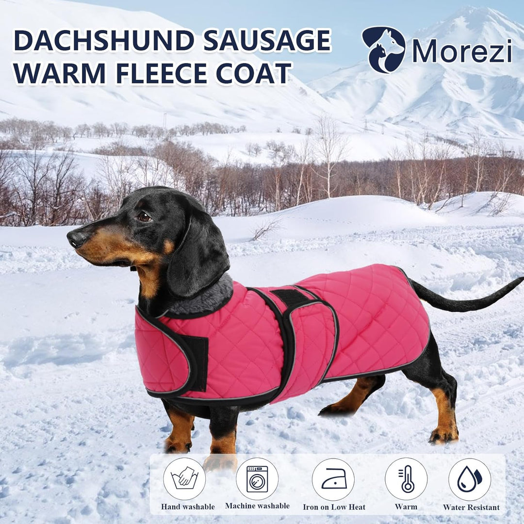 MOREZI Hundemantel Winter für Dackel - Wasserdichter Hunde Pullover mit Wolle Futter & Verstellbaren