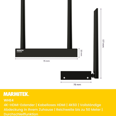 Drathlose HDMI Extender 4K - Marmitek WHE4-4K60 - Ultra HD - Flächendeckendes Bereich - Infrarot Rüc