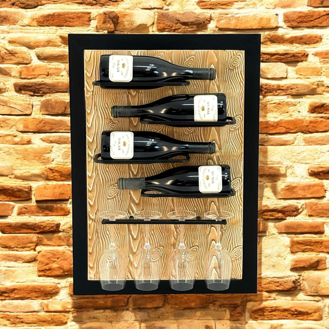 DanDiBo Weinregal Wand Metall Schwarz 4 Flaschen mit Glashalter 96617 Weinhalter Wandregal Modern Fl
