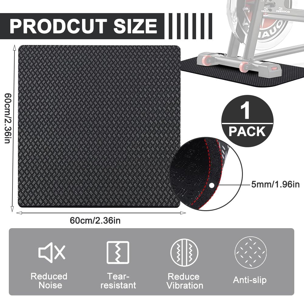 2 Stück Bodenschutzmatte Fitnessgerät, 63,5 x 30 cm Bodenschutzmatte Sport, 5 mm rutschfest Unterleg